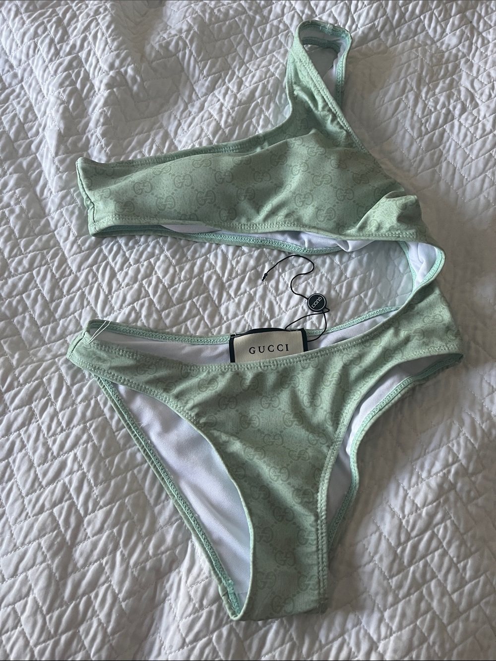 Gucci styleMint Green Monogram Bikini Top